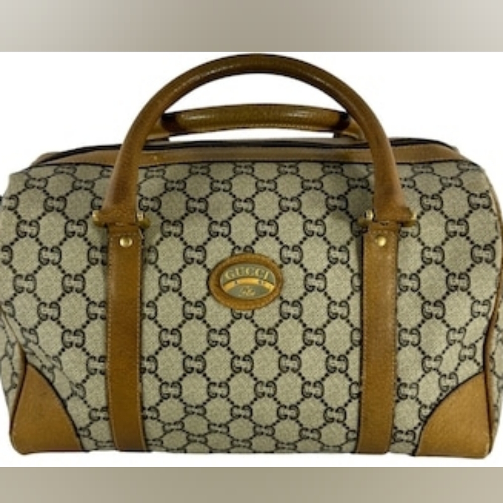 Vintage Gucci  Leather-Trim GG Canvas Duffel Bag